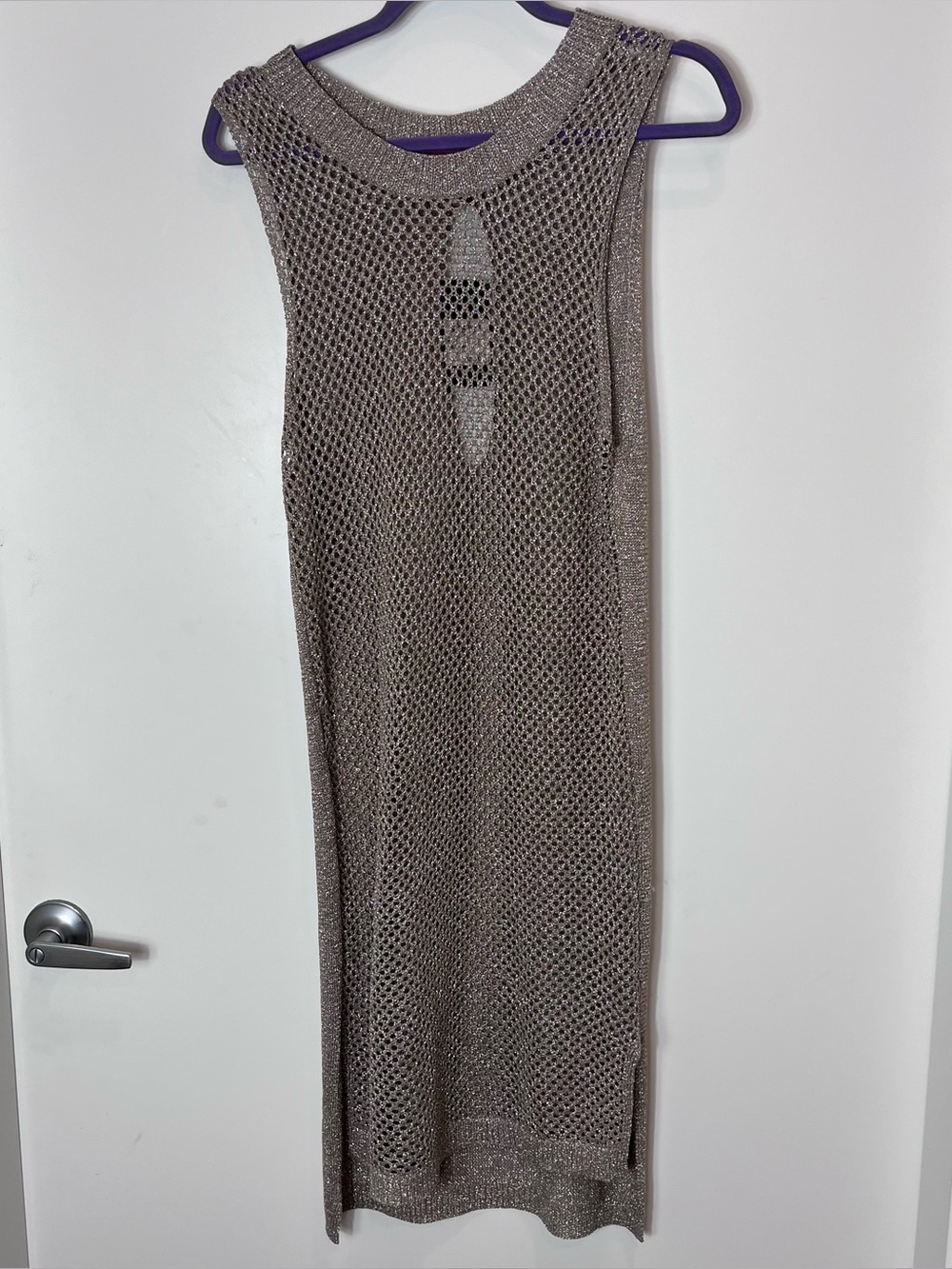 Nordstrom Sleeveless Open-Knit Metallic Gold Midi Dress Lagenlook NWT Medium